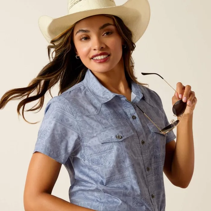 Women TShirts and Tops Ariat Western VentTEK Shirt Blue Paisley Women TShirts and Tops Ariat Western VentTEK Shirt Blue Paisley