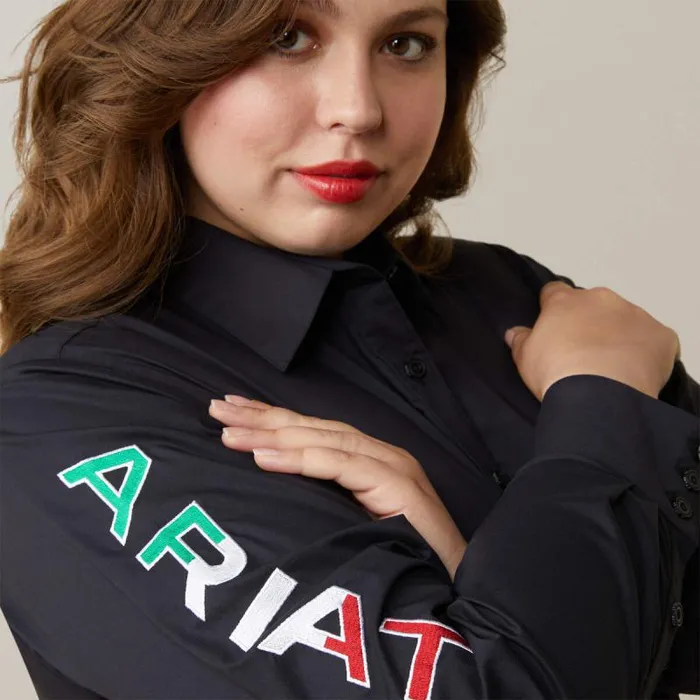 Women TShirts and Tops Ariat Wrinkle Resist Team Kirby Stretch Shirt Black W Mexico Flag Emb Women TShirts and Tops Ariat Wrinkle Resist Team Kirby Stretch Shirt Black W Mexico Flag Emb