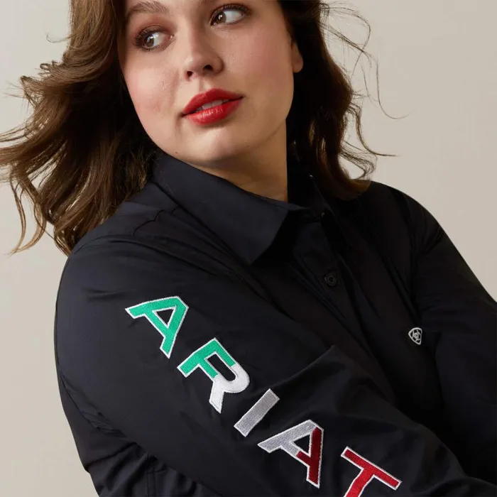 Women TShirts and Tops Ariat Wrinkle Resist Team Kirby Stretch Shirt Black W Mexico Flag Emb Women TShirts and Tops Ariat Wrinkle Resist Team Kirby Stretch Shirt Black W Mexico Flag Emb