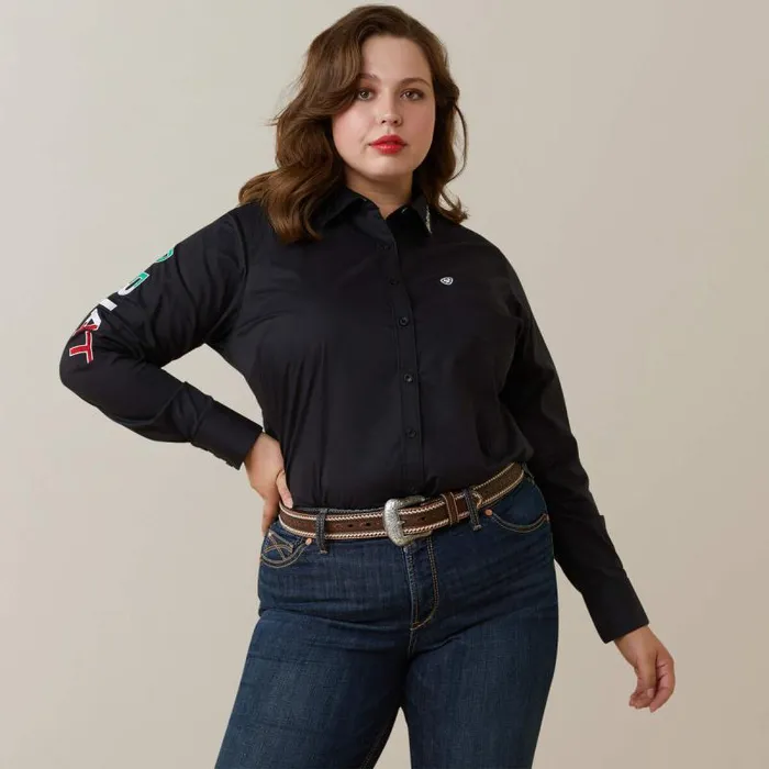 Women TShirts and Tops Ariat Wrinkle Resist Team Kirby Stretch Shirt Black W Mexico Flag Emb Women TShirts and Tops Ariat Wrinkle Resist Team Kirby Stretch Shirt Black W Mexico Flag Emb
