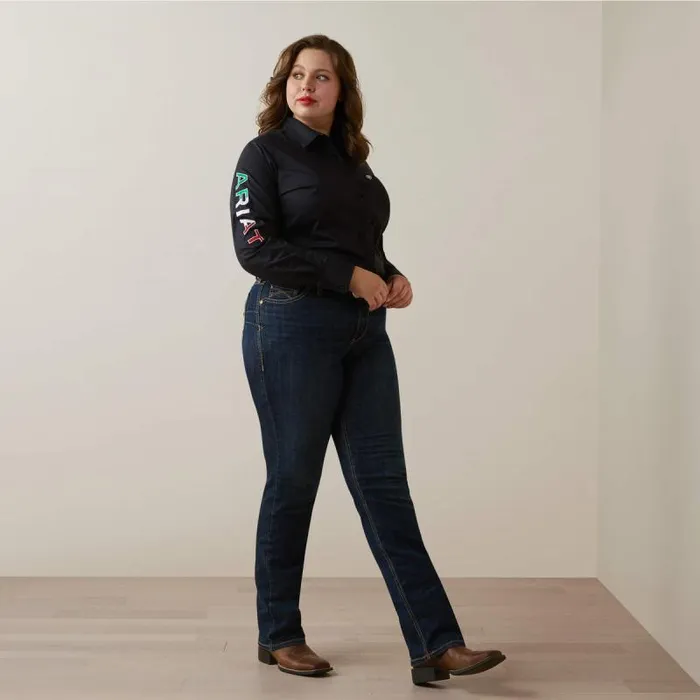 Women TShirts and Tops Ariat Wrinkle Resist Team Kirby Stretch Shirt Black W Mexico Flag Emb Women TShirts and Tops Ariat Wrinkle Resist Team Kirby Stretch Shirt Black W Mexico Flag Emb