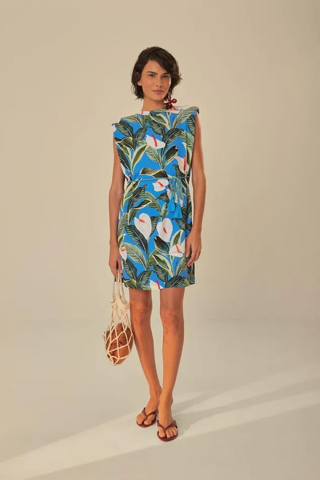 Women TShirts Farm Rio Blue Anthurium Garden Organic Cotton Mini TShirt Dress