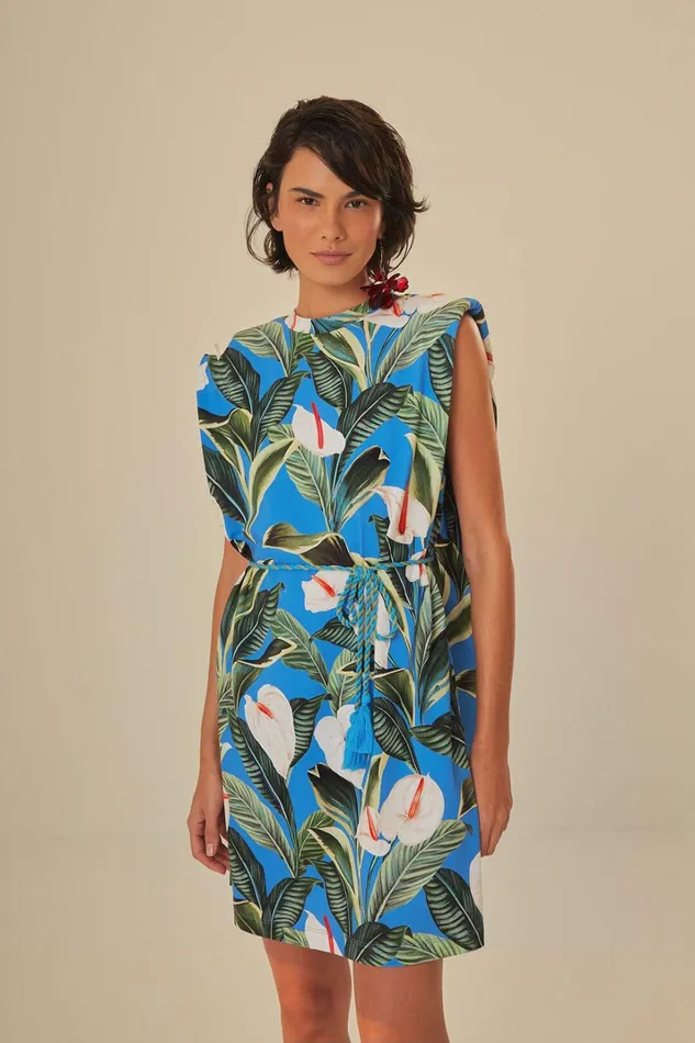 Women TShirts Farm Rio Blue Anthurium Garden Organic Cotton Mini TShirt Dress