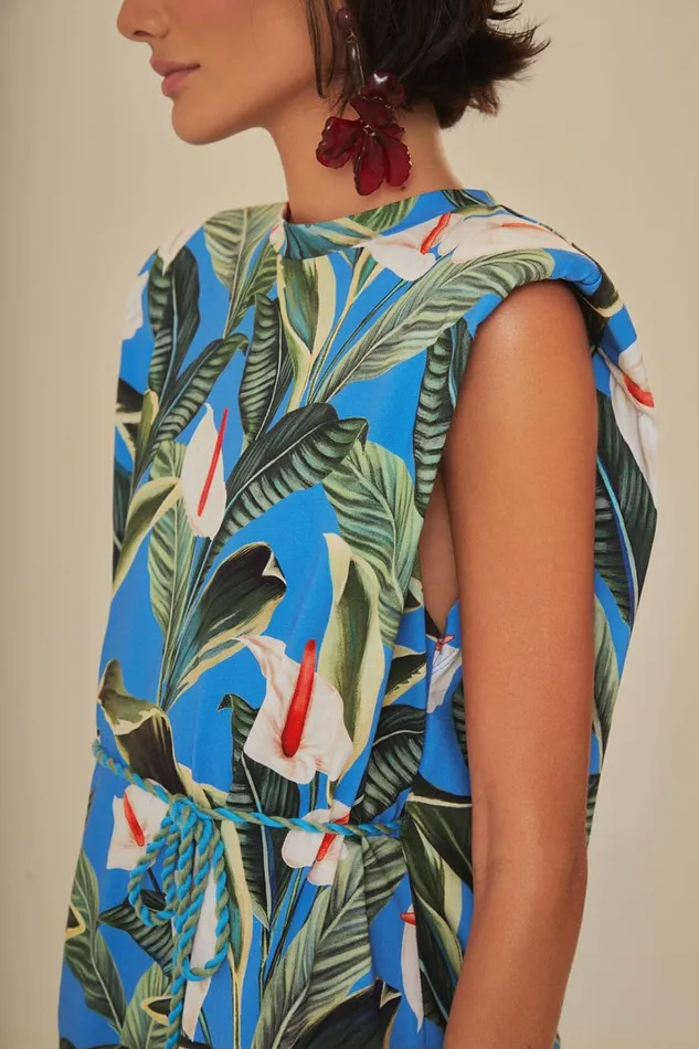 Women TShirts Farm Rio Blue Anthurium Garden Organic Cotton Mini TShirt Dress