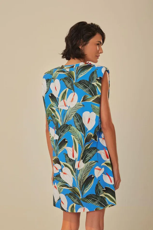 Women TShirts Farm Rio Blue Anthurium Garden Organic Cotton Mini TShirt Dress