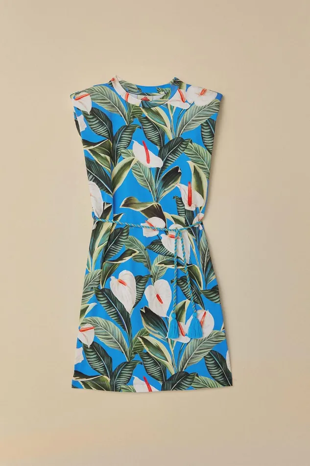 Women TShirts Farm Rio Blue Anthurium Garden Organic Cotton Mini TShirt Dress