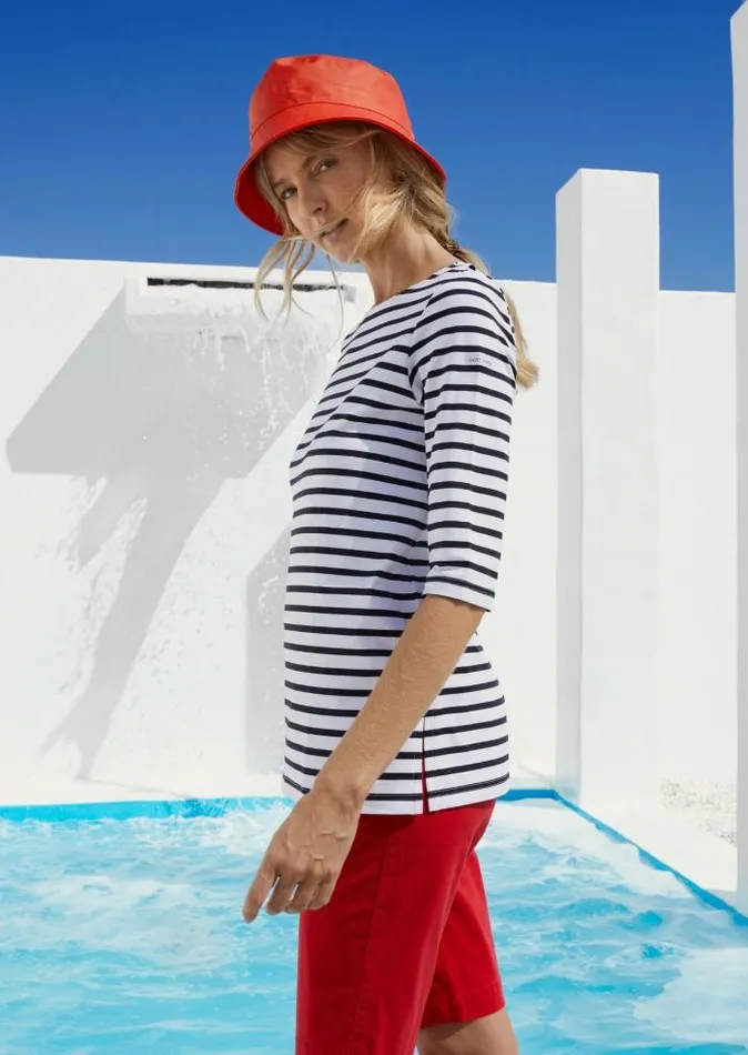 Women The AntiUV Stripes Collection Saint James PHARE White Navy