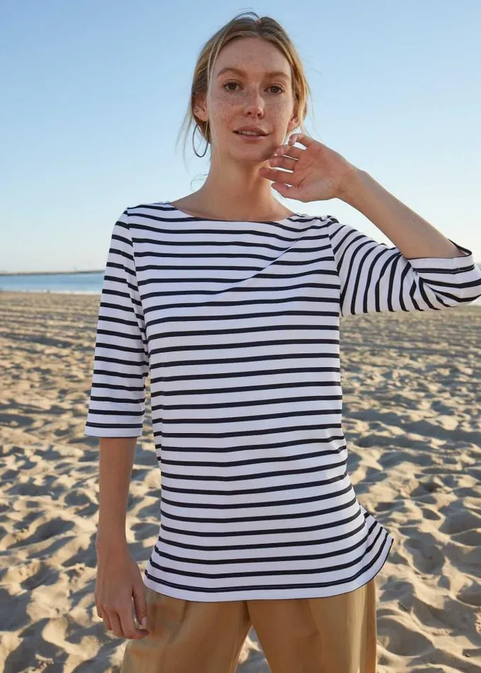 Women The AntiUV Stripes Collection Saint James PHARE White Navy