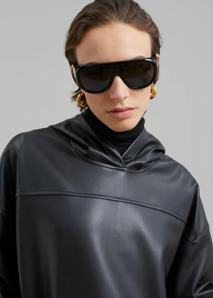 Women The Frankie Shop Aston Faux Leather Hooded Pullover 8211 Black Black
