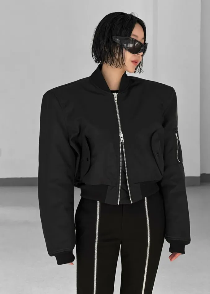 Women The Frankie Shop Mati Cropped Padded Bomber 8211 Black Black