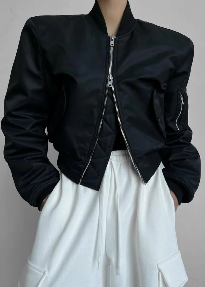 Women The Frankie Shop Mati Cropped Padded Bomber 8211 Black Black
