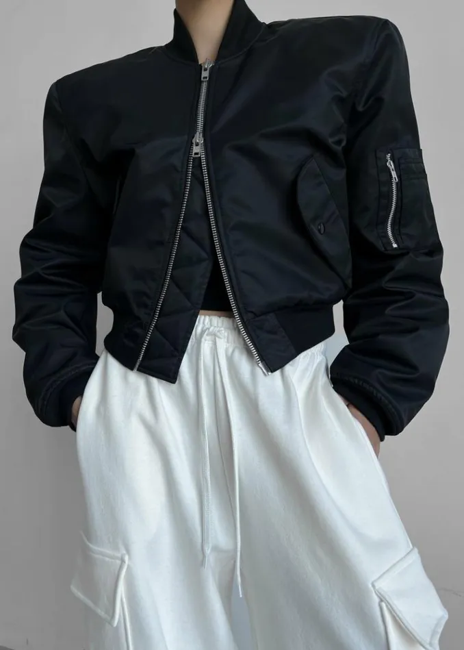 Women The Frankie Shop Mati Cropped Padded Bomber 8211 Black Black