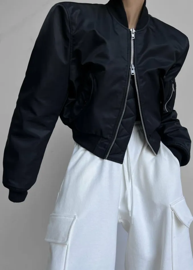 Women The Frankie Shop Mati Cropped Padded Bomber 8211 Black Black