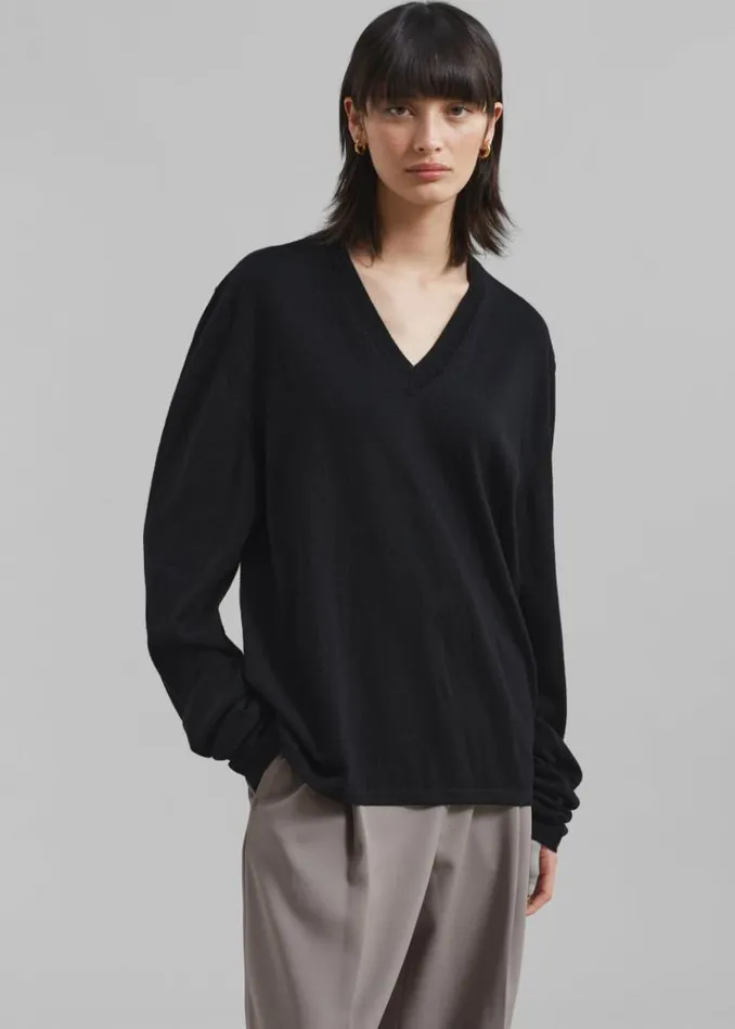 Women The Frankie Shop Selma Extra Long Sleeve Merino Wool Pullover 8211 Black Black