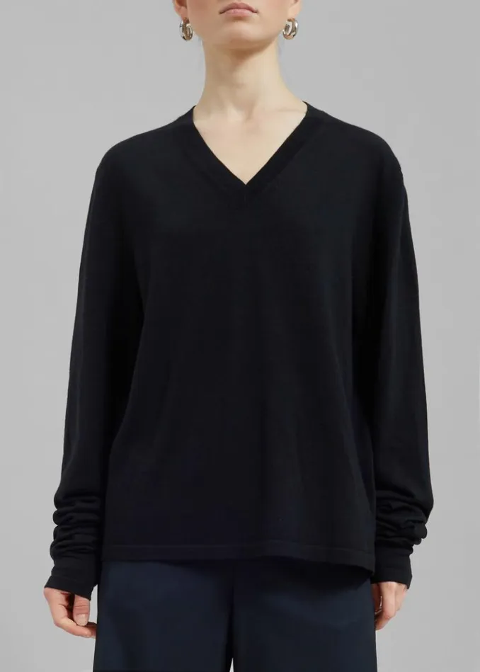 Women The Frankie Shop Selma Extra Long Sleeve Merino Wool Pullover 8211 Black Black