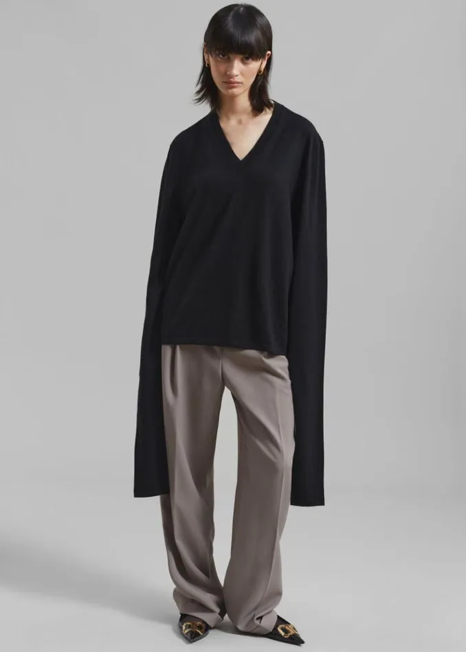 Women The Frankie Shop Selma Extra Long Sleeve Merino Wool Pullover 8211 Black Black