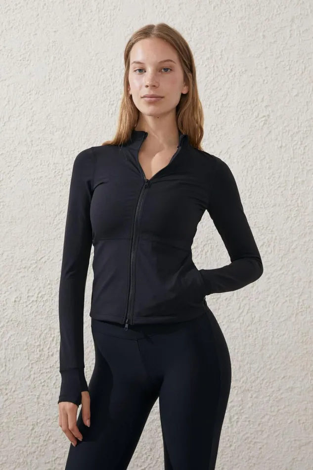 Women Tops Cotton On Active Core Zip Through Long Sleeve Black