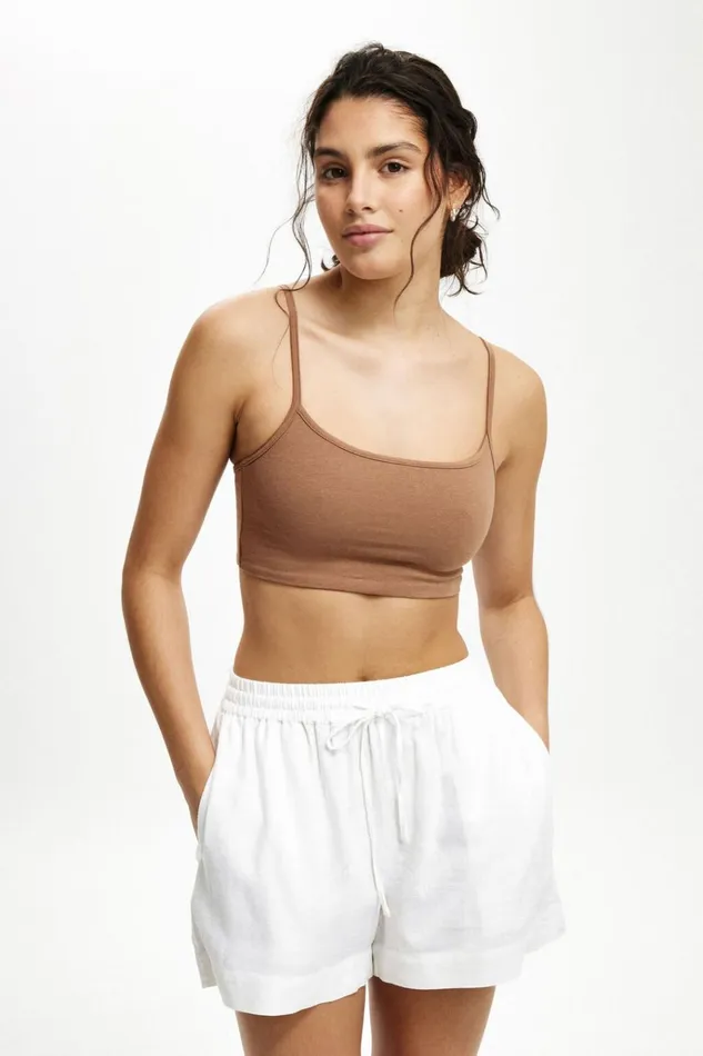 Women Tops Cotton On All Day Micro Crop Cami Baked Clay