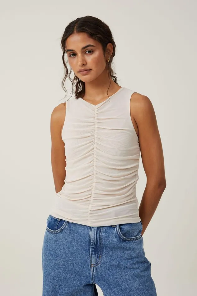 Women Tops Cotton On Becca Gathered Tank Stone
