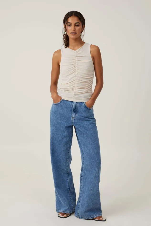 Women Tops Cotton On Becca Gathered Tank Stone
