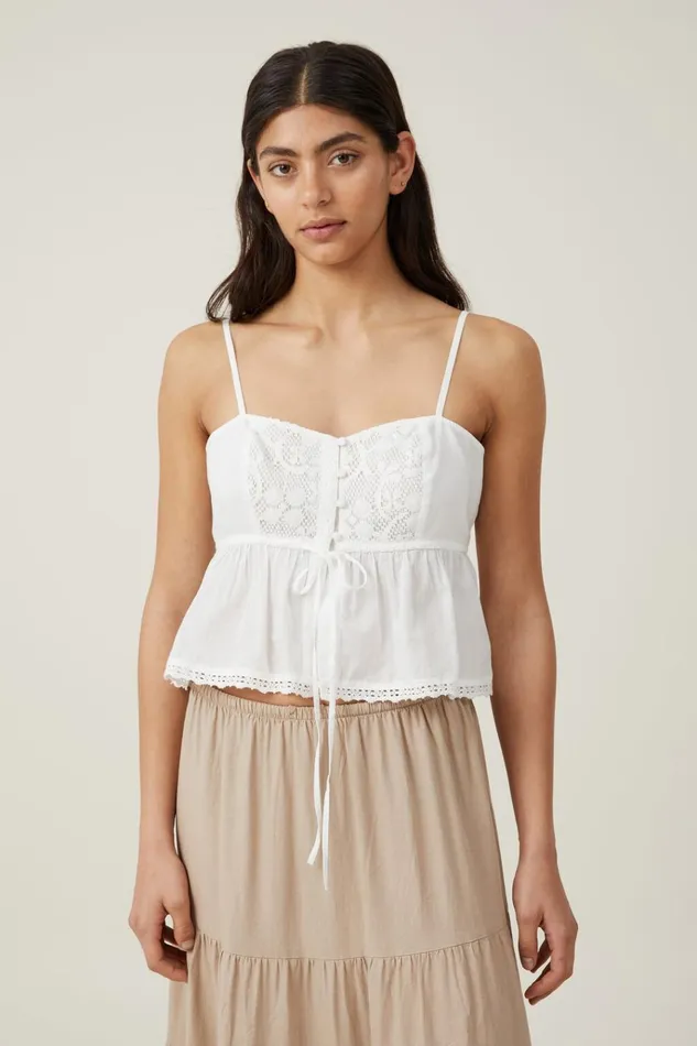 Women Tops Cotton On Bella Lace Cami White