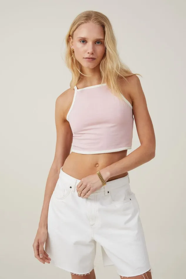 Women Tops Cotton On Billi High Neck Tank Chalk Pink