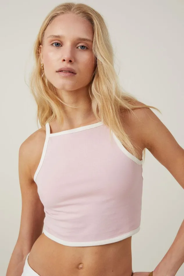 Women Tops Cotton On Billi High Neck Tank Chalk Pink