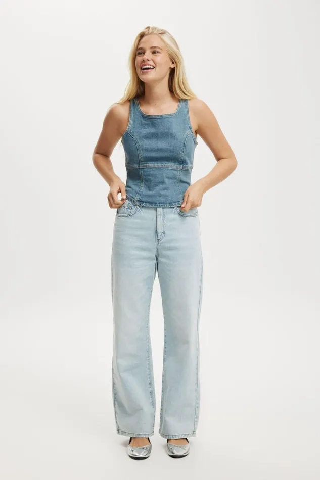 Women Tops Cotton On Codie Denim Corset Jewel Blue
