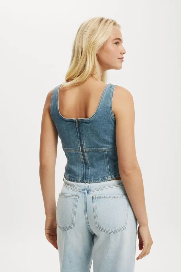 Women Tops Cotton On Codie Denim Corset Jewel Blue