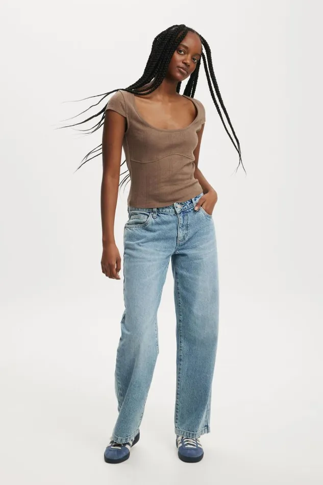 Women Tops Cotton On Darcie Scoop Neck Short Sleeve Top Mink Brown