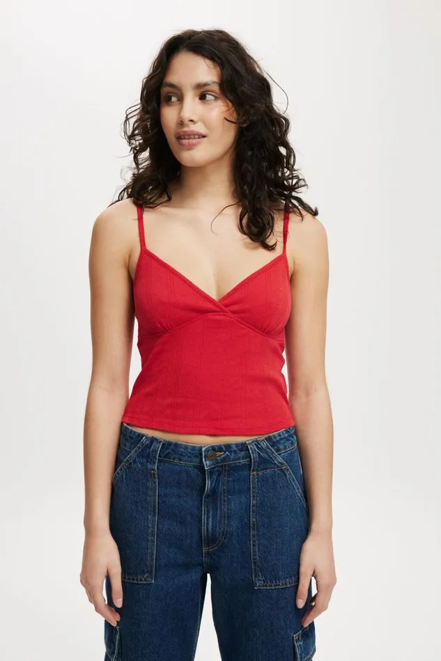 Women Tops Cotton On Darcie Strappy Cami Crimson Kiss