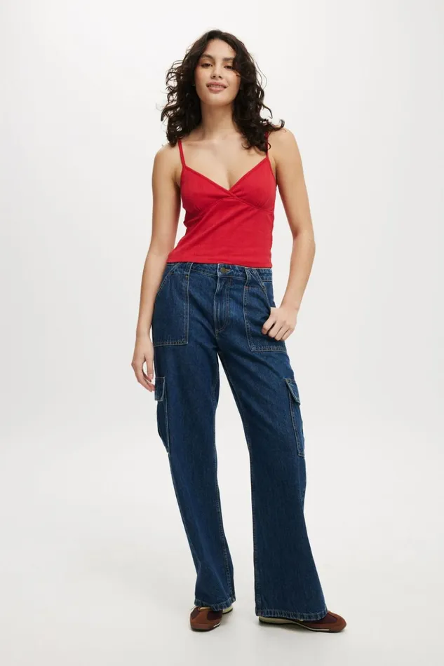 Women Tops Cotton On Darcie Strappy Cami Crimson Kiss