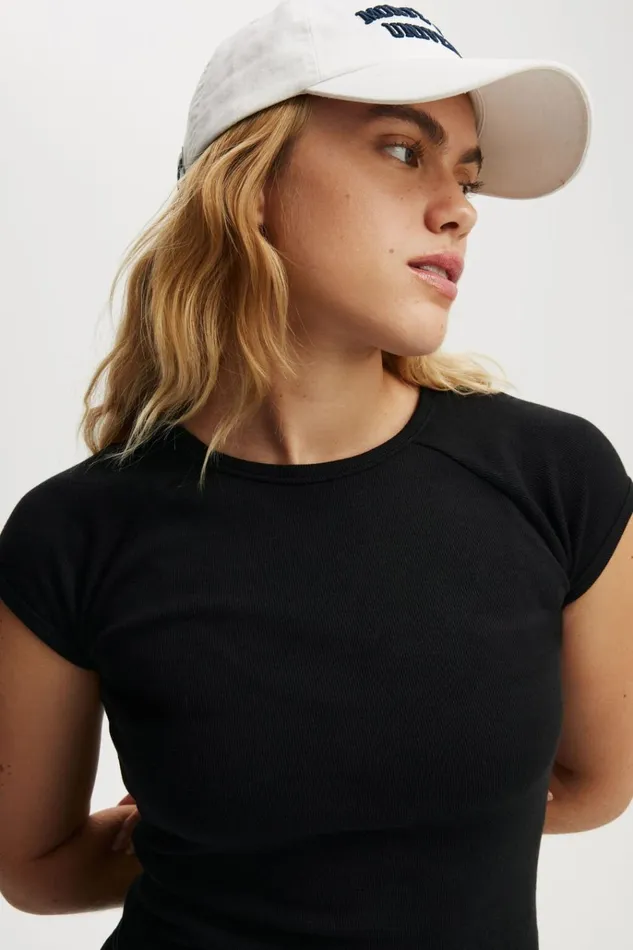 Women Tops Cotton On Essential Rib Raglan Cap Sleeve Top Black