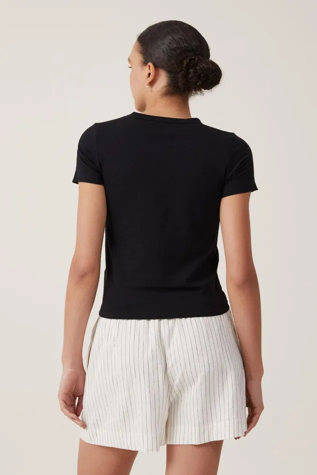 Women Tops Cotton On Lightweight Longline Graphic Tee Rhodes Shellblack