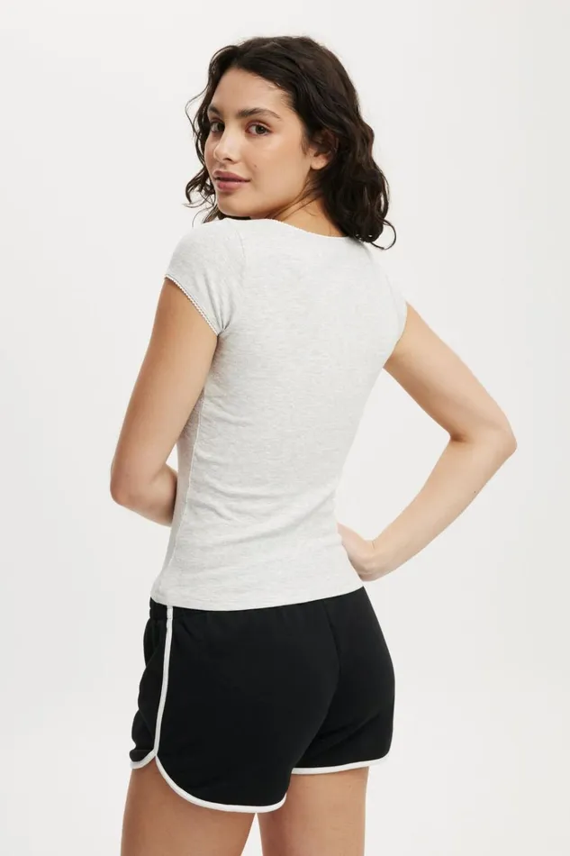 Women Tops Cotton On Lou Square Neck Short Sleeve Grey Marle