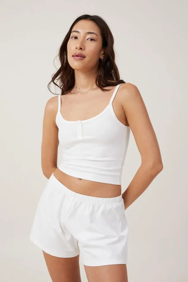 Women Tops Cotton On Peached Jersey Henley Cami Coconut Milk