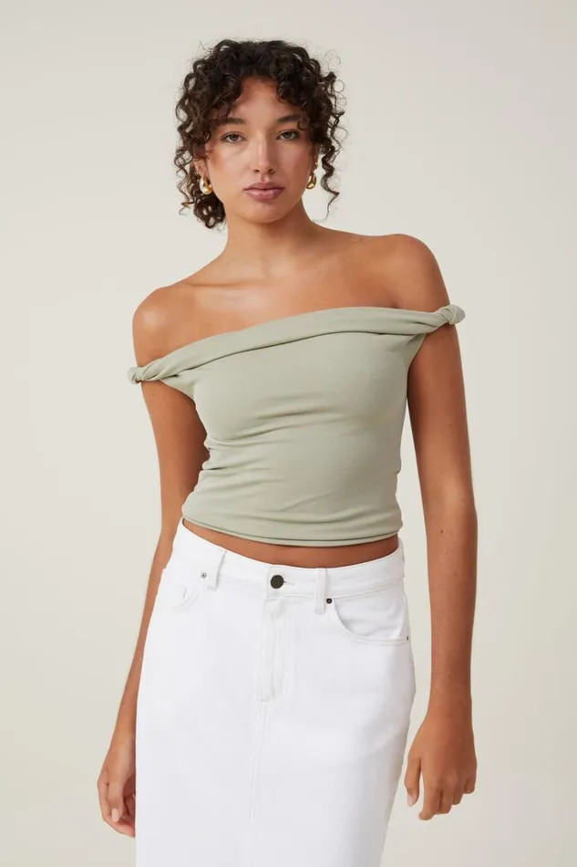 Women Tops Cotton On Phoebe Twist Short Sleeve Top Desert Sage