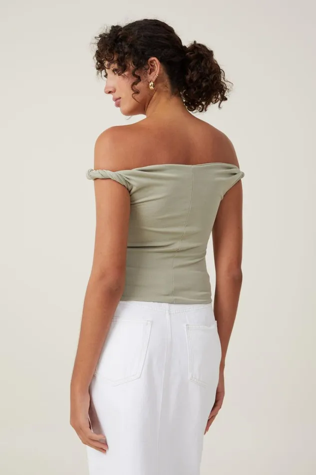Women Tops Cotton On Phoebe Twist Short Sleeve Top Desert Sage