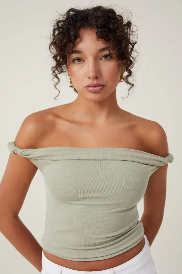 Women Tops Cotton On Phoebe Twist Short Sleeve Top Desert Sage