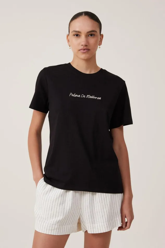 Women Tops Cotton On Regular Fit Graphic Tee Palma De Mallorca Black