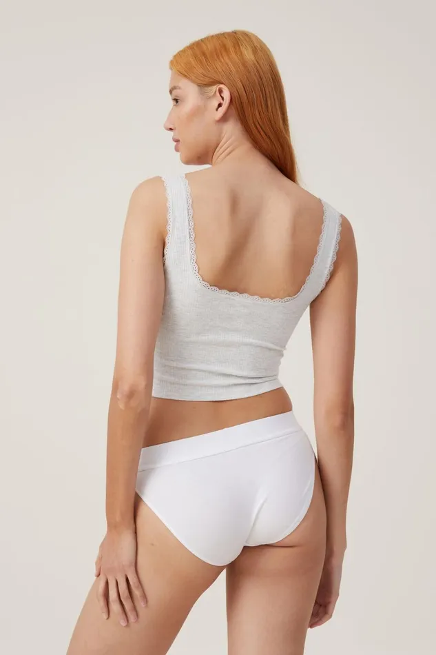 Women Tops Cotton On Rib Lace Tank Light Grey Marle