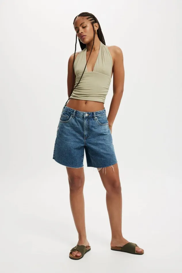 Women Tops Cotton On Staple Rib Rouched Halter Top Desert Sage