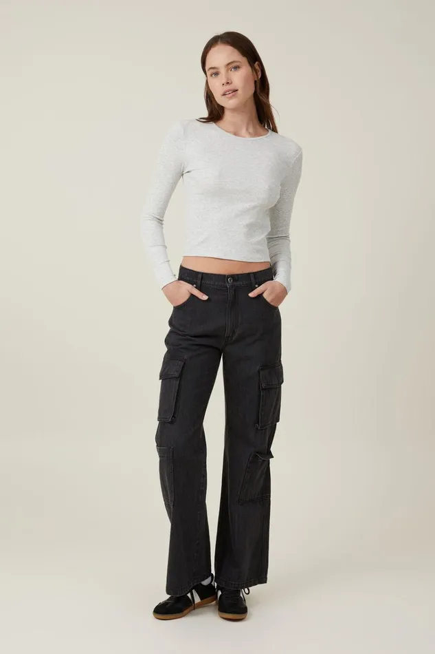 Women Tops Cotton On The One Organic Rib Crew Long Sleeve Top Light Grey Marle Women Tops Cotton On The One Organic Rib Crew Long Sleeve Top Light Grey Marle