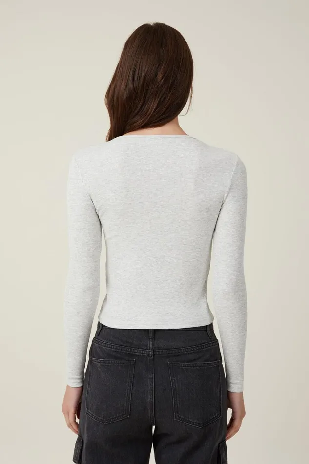 Women Tops Cotton On The One Organic Rib Crew Long Sleeve Top Light Grey Marle Women Tops Cotton On The One Organic Rib Crew Long Sleeve Top Light Grey Marle