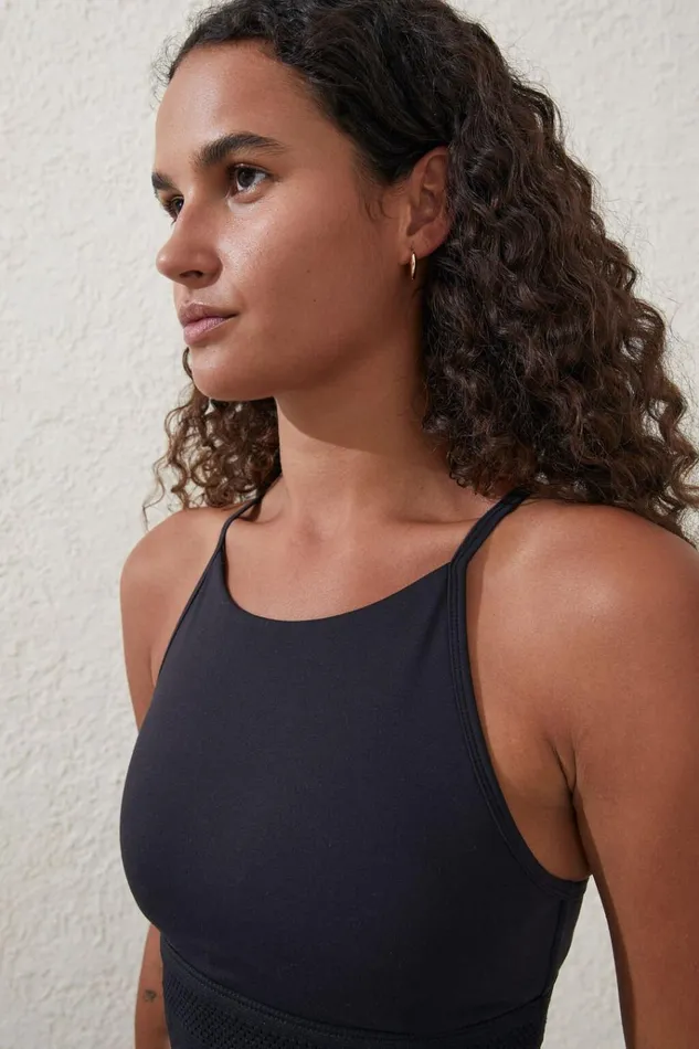 Women Tops Cotton On Ultra Soft Elastic Hem Crop Black
