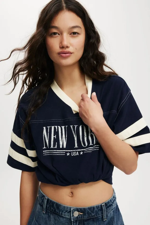 Women Tops Cotton On V Neck Oversized Graphic Tee New York Team Usa Winter Night Women Tops Cotton On V Neck Oversized Graphic Tee New York Team Usa Winter Night