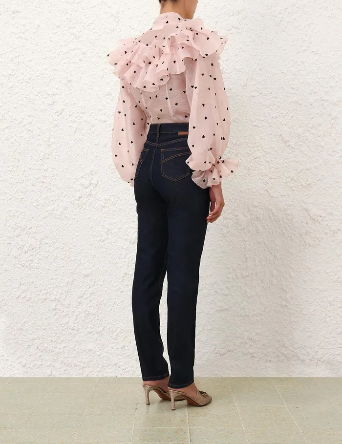 Women Tops Zimmermann Crush Embroidered Blouse Pink Hearts