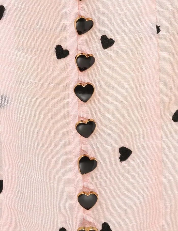 Women Tops Zimmermann Crush Embroidered Blouse Pink Hearts