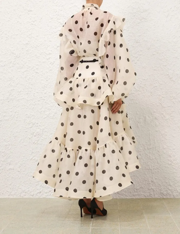 Women Tops Zimmermann Crush Tie Neck Ruffle Blouse Creamblack Dot