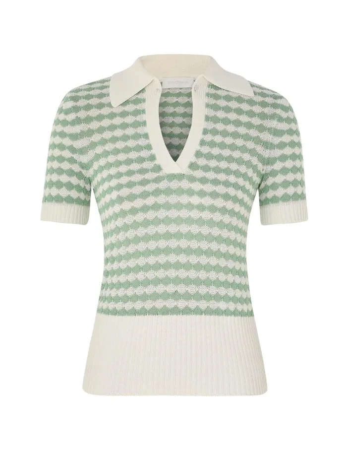Women Tops Zimmermann Everley Scallop Knit Polo Tee Greencream